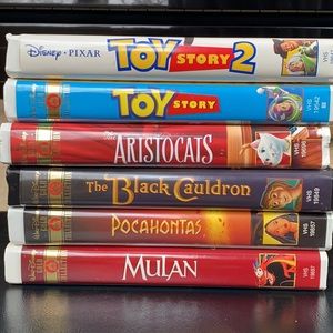 DISNEY GOLD VHS MOVIES Blk Cauldron Aristocrats Pocahontas Mulan Toy Story 1 & 2